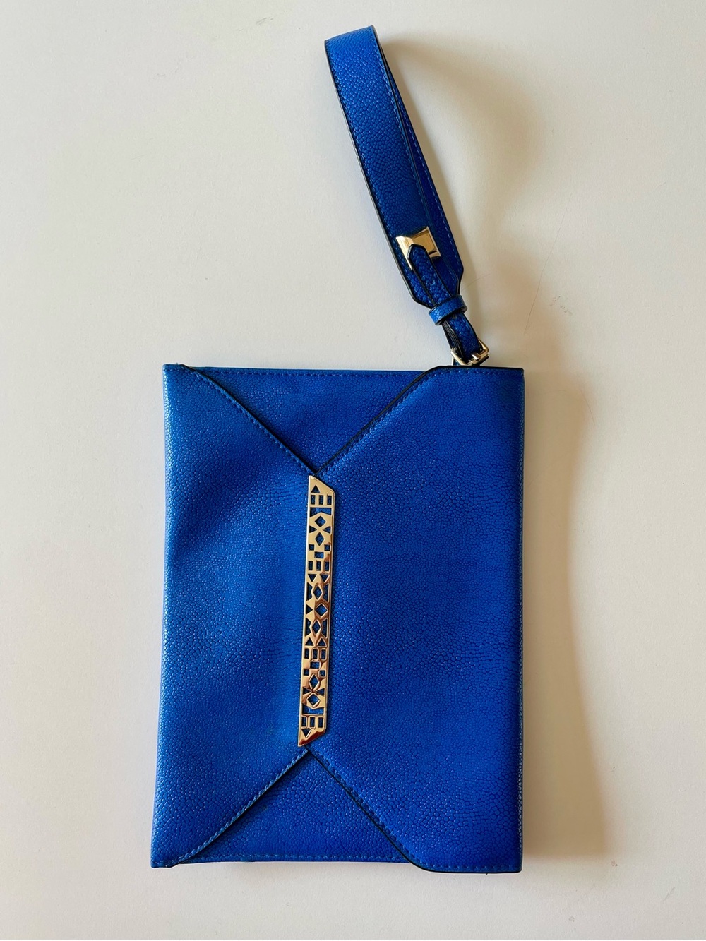 Stella & Dot Royal Blue Wristlet Clutch Modern Minimalist Geometric Gold
